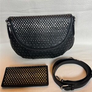 Marc By Marc Jacobs Black Leather Natasha flap Studded Crossbody Bag